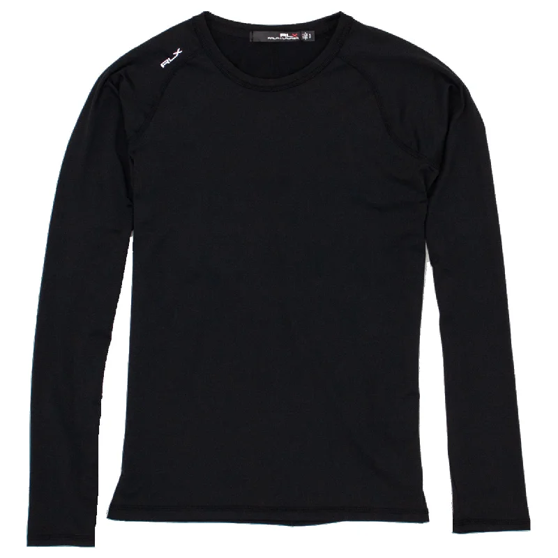 RLX Ralph Lauren Peached Airflow Athletic Polo Black Womens Golf Shirt-- Boxy Fit Fitted Loose