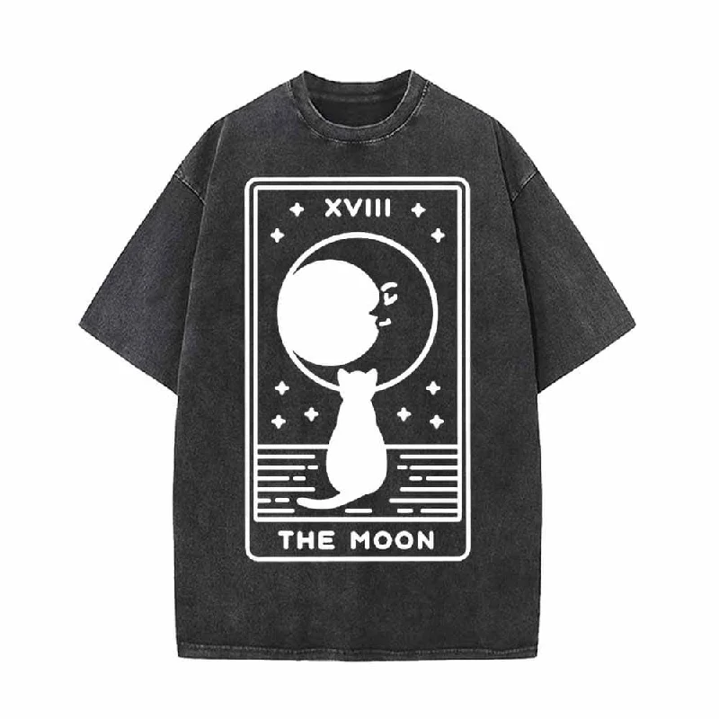 The Moon Tarot Card Vintage Washed T-shirt-- Handmade Hand-knitted Hand-woven
