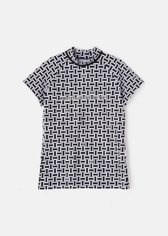 White Braided Pattern T-Shirt-- Fitted T-Shirt Seamless Stretchy