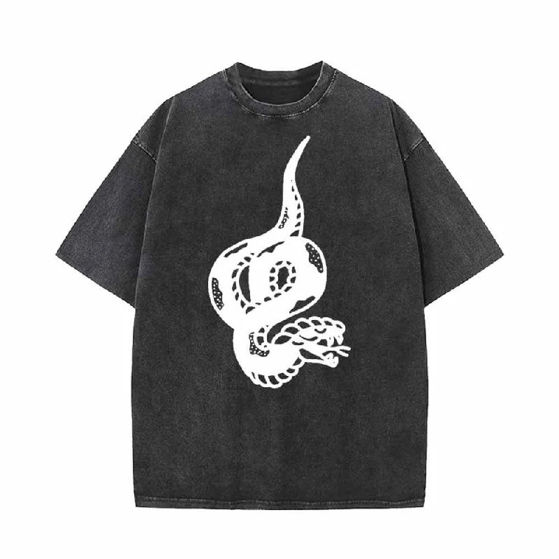 Curved Ferocious Snake T-shirt-- Print Jacquard Patchwork