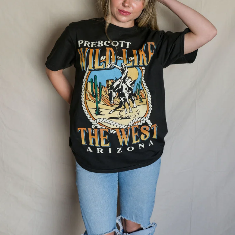 Black Wild West Prescott Arizona T-Shirt-- Mesh Canvas Denim