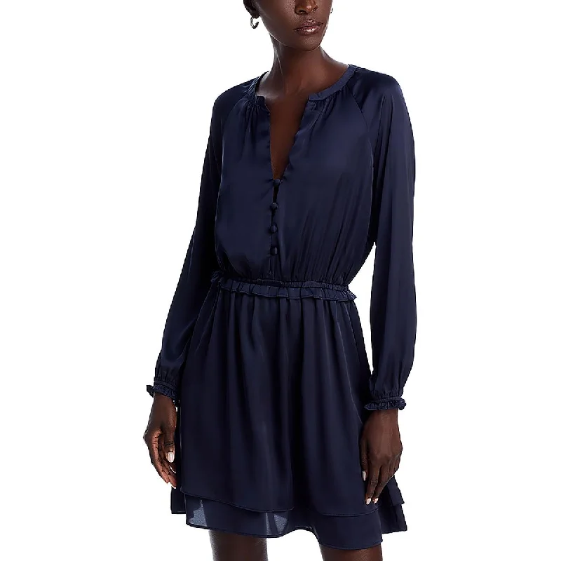 Womens Above Knee Button Mini Dress Tunics Sale discount