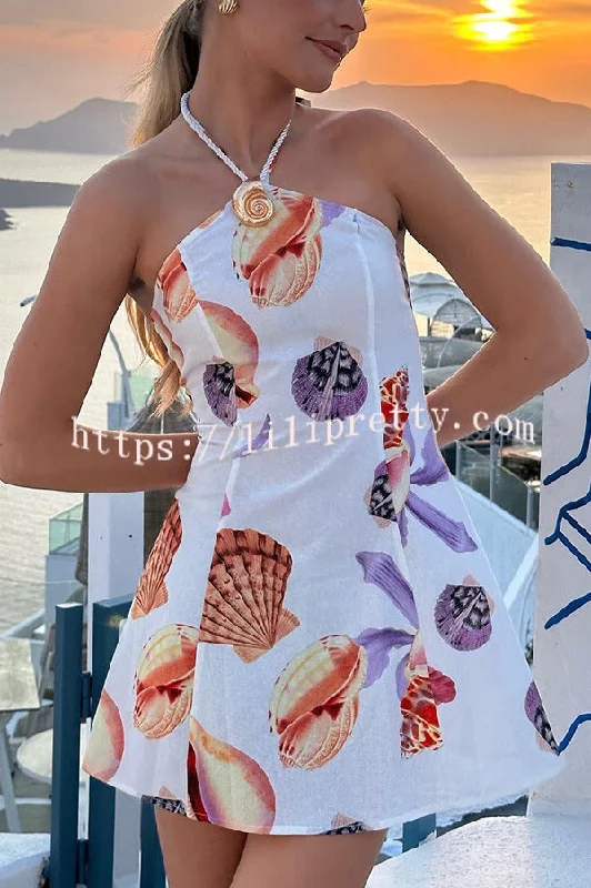 Seaside Bouquet Linen Blend Shells Unique Print Halter Mini Dress Stylish Sweetheart Mini Dress Seaside Bouquet Linen Blend Shells Unique Print Halter Mini Dress Stylish Sweetheart Mini Dress