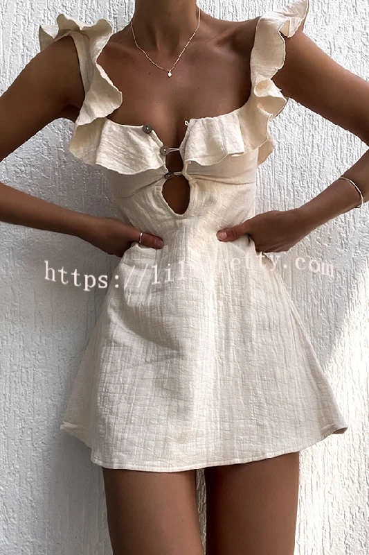 Happy Energy Linen Blend Ruffle Cut Out Resort Mini Dress Elegant Mini Dress with Pleats Happy Energy Linen Blend Ruffle Cut Out Resort Mini Dress Elegant Mini Dress with Pleats