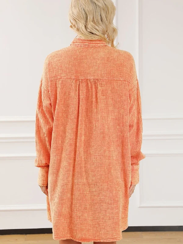 Crinkled Orange Mini Dress Cozy Cotton Mini Dress