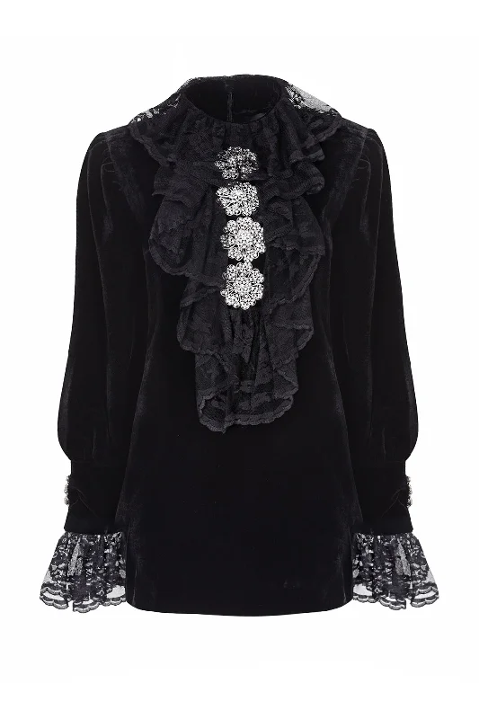 Runway Velvet Lace Frill Mini Dress Chic Sleeveless Mini Dress