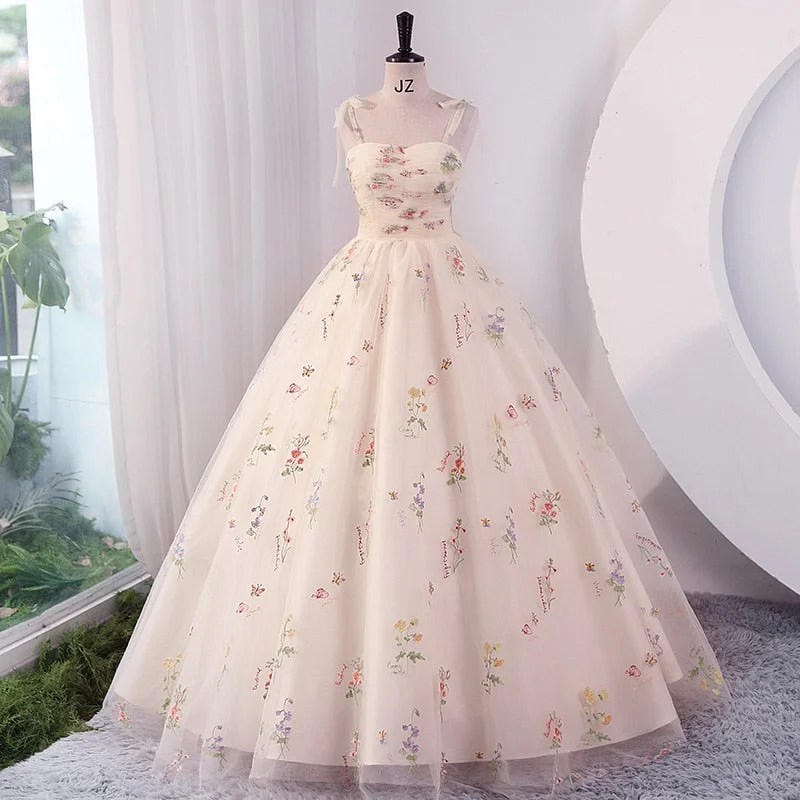 Luxury Floral Embroidery Long Prom Evening Dresses for Women 2023 Summer Elegant Suspender Mesh Party Formal Host Princess Dress Tunics Distressed trendy