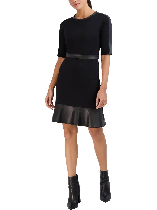 Womens Faux Leather Mini Fit & Flare Dress Tunics Practical durable