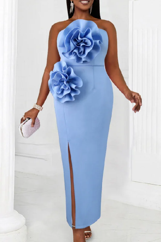 Zjkrl - Sky Blue Sexy Formal Solid Patchwork Backless Slit Strapless Evening Dress Dresses Tunics Recommended stylist Zjkrl - Sky Blue Sexy Formal Solid Patchwork Backless Slit Strapless Evening Dress Dresses Tunics Recommended stylist