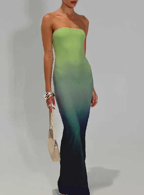 Stolen Love Strapless Maxi Dress Blue / Green Ombre Tall Tunics Canvas sturdy