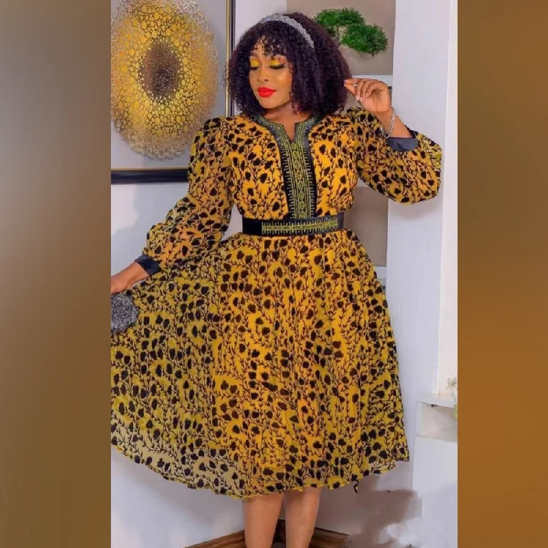 Zjkrl - Floral Print Dresses Women Long Sleeve Elegant A-line Dress With Belt Fashion Evening Party Dresses Africa Female 2023 Summer Tunics Travel practical Zjkrl - Floral Print Dresses Women Long Sleeve Elegant A-line Dress With Belt Fashion Evening Party Dresses Africa Female 2023 Summer Tunics Travel practical