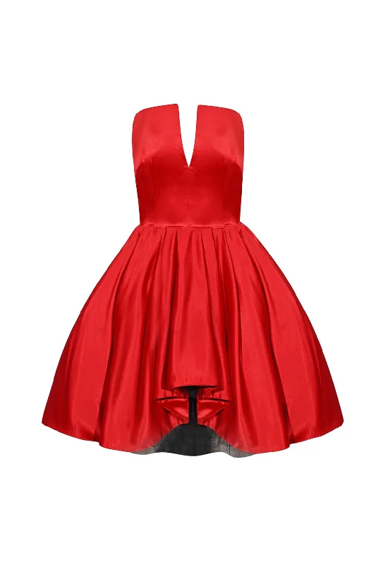 Corset Red Silk Mini Dress Comfortable Ruffle Mini Dress