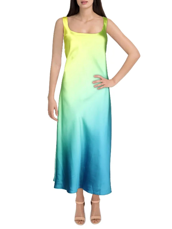 Womens Satin Ombre Midi Dress Tunics Solid Classic