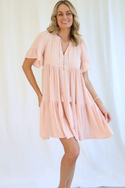 Kamira Mini Dress - Baby Pink Boatneck Modish Everyday