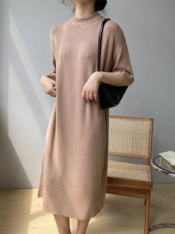 Temperament Round-neck Mauve Split-Joint Short Sleeve Sweater Dress AN1057 Tunics Recommended stylist