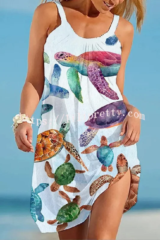 Lilipretty Liberty Island Ocean Turtle Printed Sling Beach Mini Dress Modern Satin Mini Dress Lilipretty Liberty Island Ocean Turtle Printed Sling Beach Mini Dress Modern Satin Mini Dress
