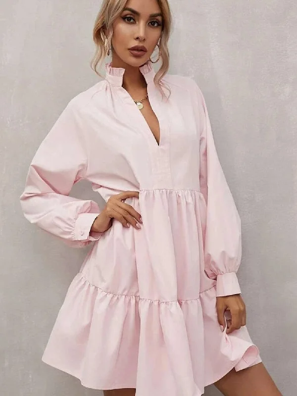 Stand Collar Mini Dress Stylish Summer Mini Dress