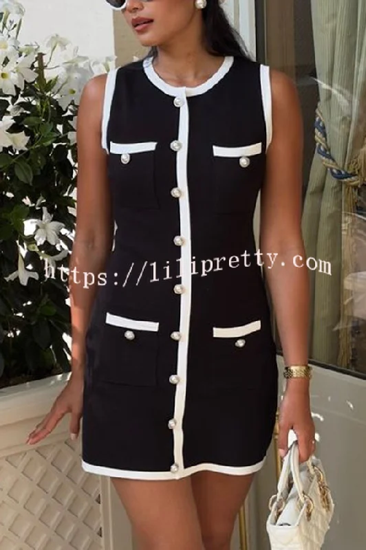 Elegant Sleeveless Round Neck Pearl Button Knitted Mini Dress Elegant Silk Mini Dress Elegant Sleeveless Round Neck Pearl Button Knitted Mini Dress Elegant Silk Mini Dress