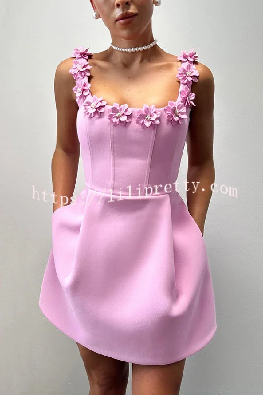 Cindy Faux Pearl Flower Applique Square Neck Pocketed Mini Dress Trendy Crossover Mini Dress Cindy Faux Pearl Flower Applique Square Neck Pocketed Mini Dress Trendy Crossover Mini Dress