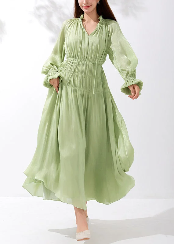 Art Green V Neck Wrinkled Lace Up Silk Maxi Dresses Butterfly Sleeve AM1026 Tunics Chic elegant Art Green V Neck Wrinkled Lace Up Silk Maxi Dresses Butterfly Sleeve AM1026 Tunics Chic elegant