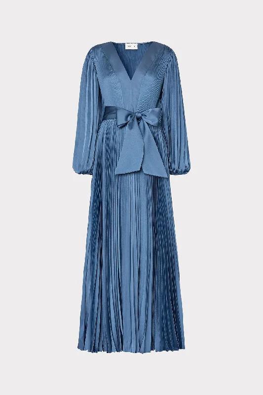 Nadie Pleated Satin Maxi Dress A-Line Day Work