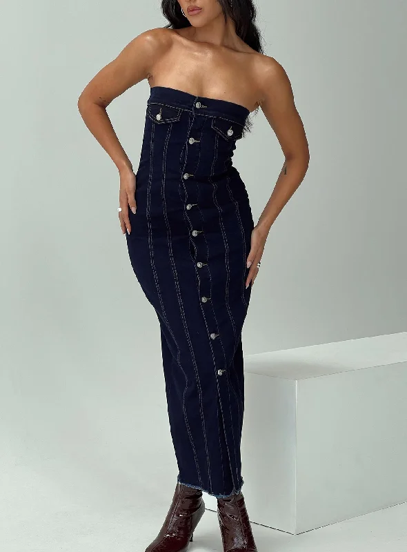 Marza Denim Strapless Maxi Dress Indigo Tunics Essential wardrobe