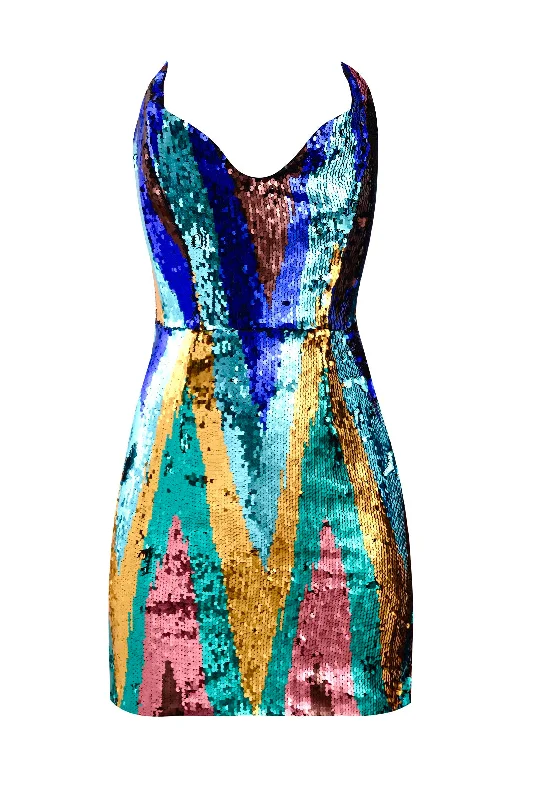 Sequinned Strapless Chevron Mini Dress Stylish Spaghetti Strap Mini Dress