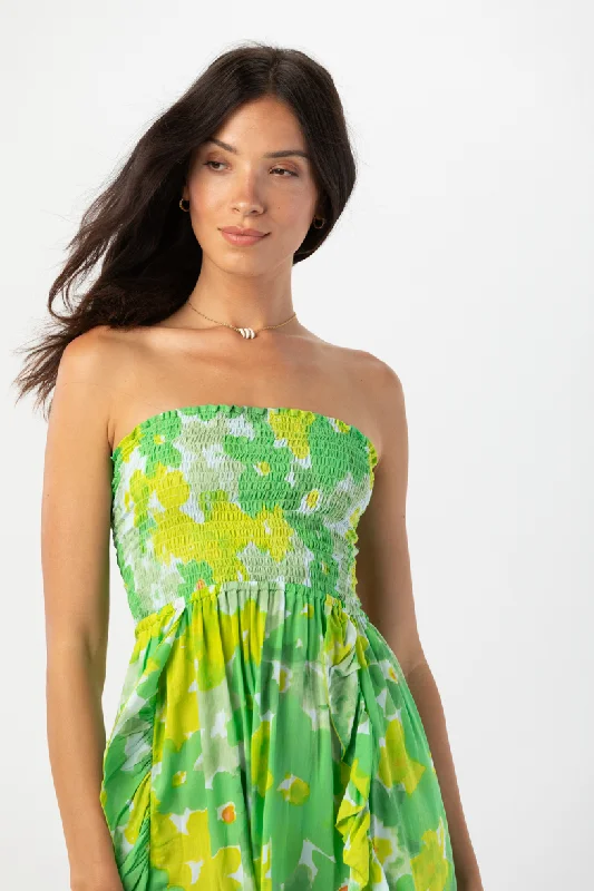 Hoku Mini Dress Watercolor Dreams Green Fashionable Mini Dress with Frills