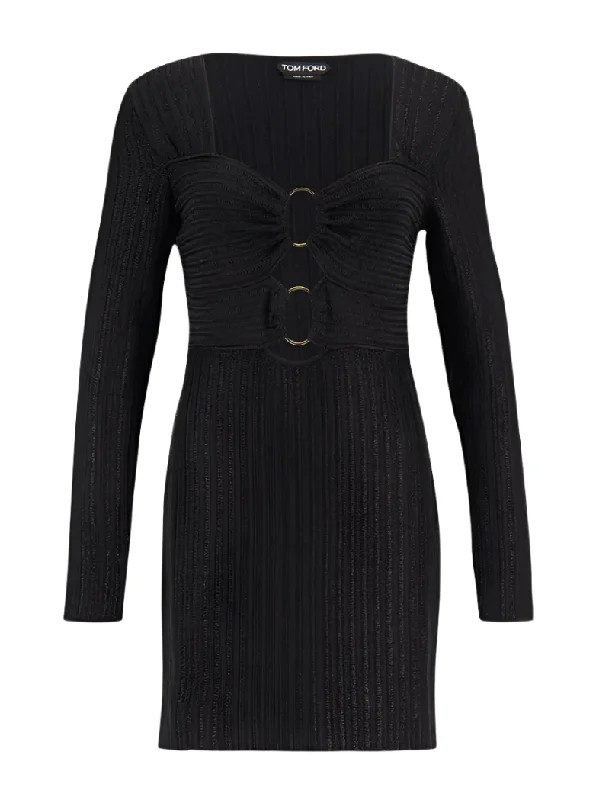 Tom Ford Womens Metallic Heart Neck Mini Dress In Black Tunics Modern contemporary