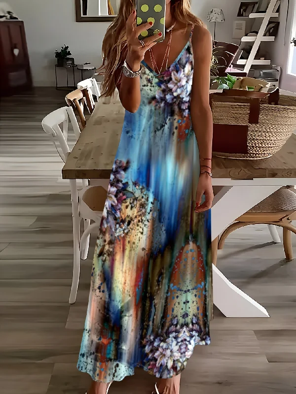 IKEARLAX Womens Ombre Floral Maxi Dress - Breezy Spaghetti Straps - Perfect for Beach Vacations and Summer Outings Tunics Fashionable chic
