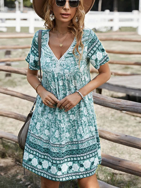 Bohemian Mini Dress Stylish Floral Print Mini Dress