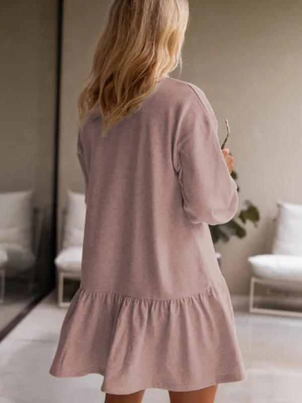 Pink Mini Dress with a Ruffle Hemline Fashionable Denim Mini Dress