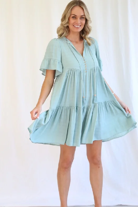 Kamira Mini Dress - Powder Blue sweetheart Neckline Romantic