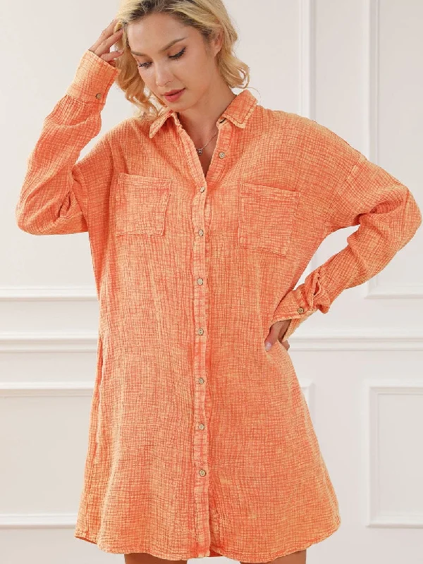Textured Orange Mini Dress with Pockets Trendy Bodycon Mini Dress