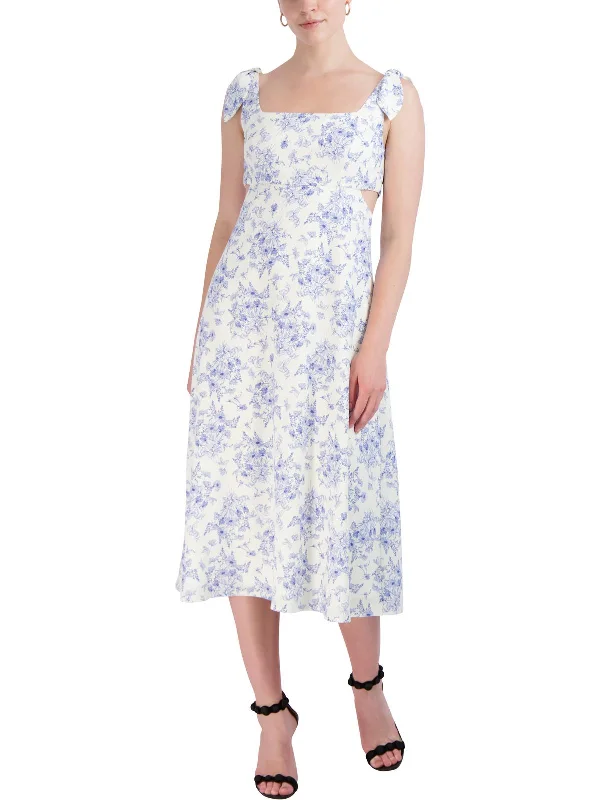 Womens Chiffon Cut-Out Midi Dress Tunics Versatile all-occasion