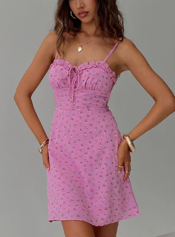Love Birds Mini Dress Pink Floral Tunics Versatile functional