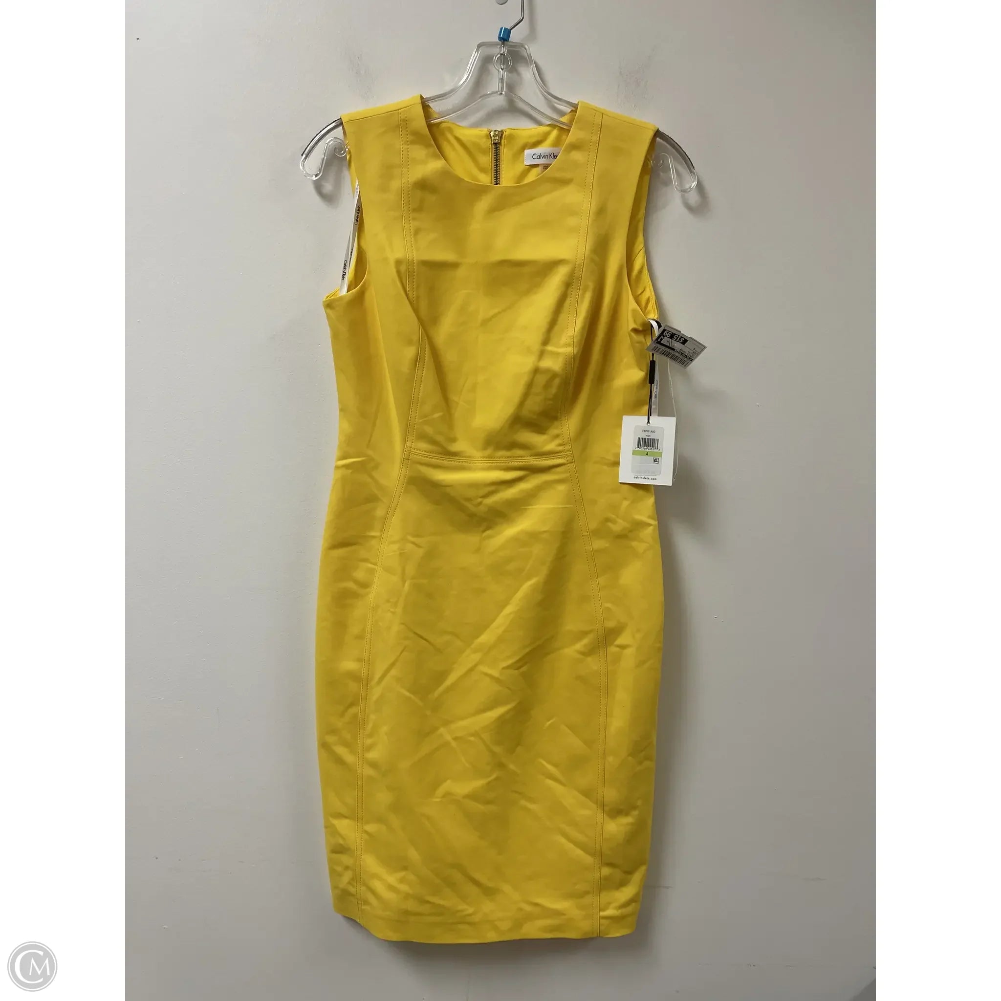 Dress Casual Midi By Calvin Klein In Yellow, Size: S Boat Neckline Classic