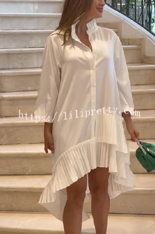 Solid Color Palace Style Loose Irregular Pleated Hem Mini Dress Cozy Wraparound Mini Dress Solid Color Palace Style Loose Irregular Pleated Hem Mini Dress Cozy Wraparound Mini Dress