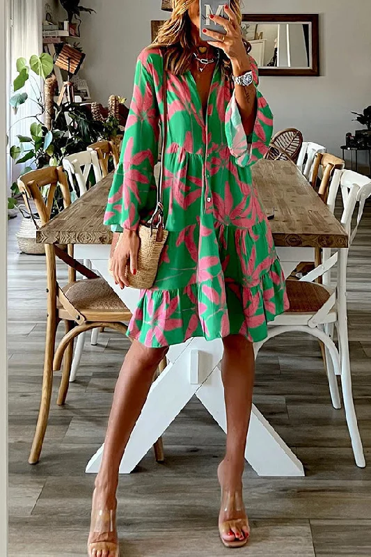 Lilipretty Big Adventure Bell Sleeve Mini Dress Casual High-Waist Mini Dress