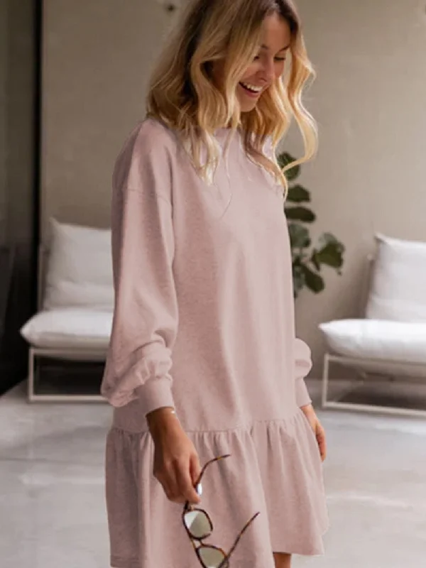 Cute Pink Mini Dress with Sleeves Classic Striped Mini Dress