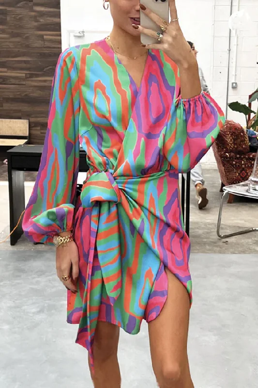 Lilipretty Dione Bright Abstract Wrap Tie Shirt Mini Dress Trendy Tie-Dye Mini Dress Lilipretty Dione Bright Abstract Wrap Tie Shirt Mini Dress Trendy Tie-Dye Mini Dress