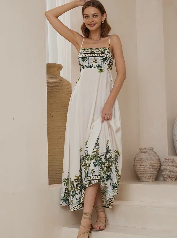 Isla Island Maxi Dress - White/Green Tunics Running lightweight