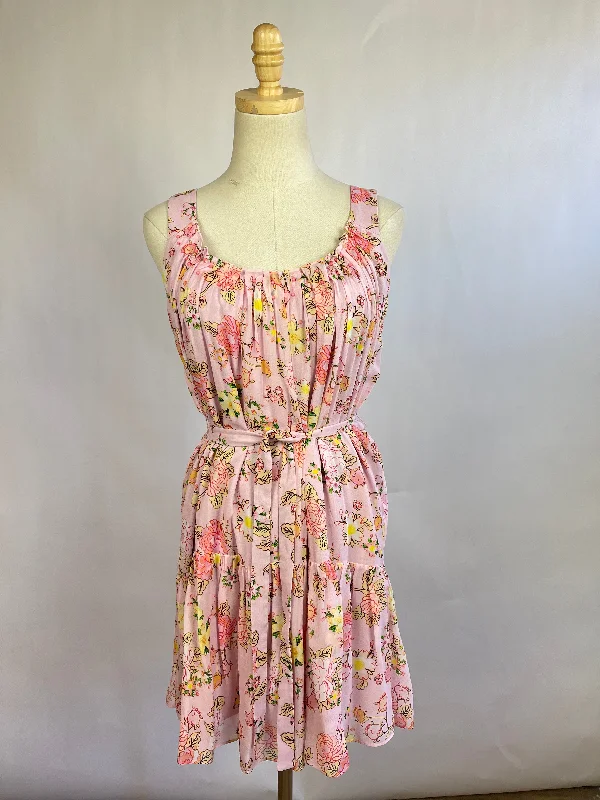 Saloni Pink Silk Mini Dress (4/S) Casual V-Neck Mini Dress