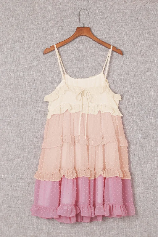 Multicolored Ruffle Mini Dress Fashionable Lace Mini Dress