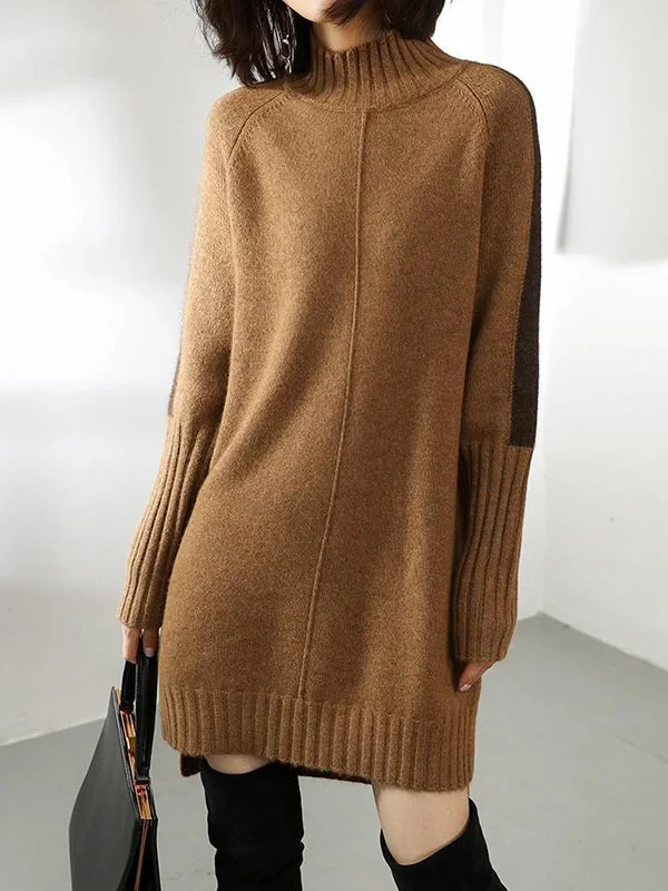 Urban Camel Half Turtleneck Contrast Color Long Sleeve Knit Sweater Dress AN1068 Tunics Trousers formal Urban Camel Half Turtleneck Contrast Color Long Sleeve Knit Sweater Dress AN1068 Tunics Trousers formal