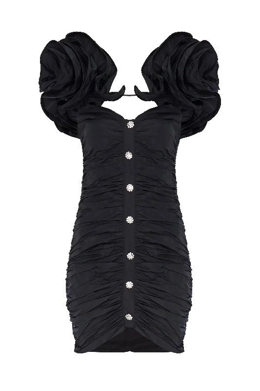 Tarfetta Rushed Black Mini Dress Chic Tropical Mini Dress
