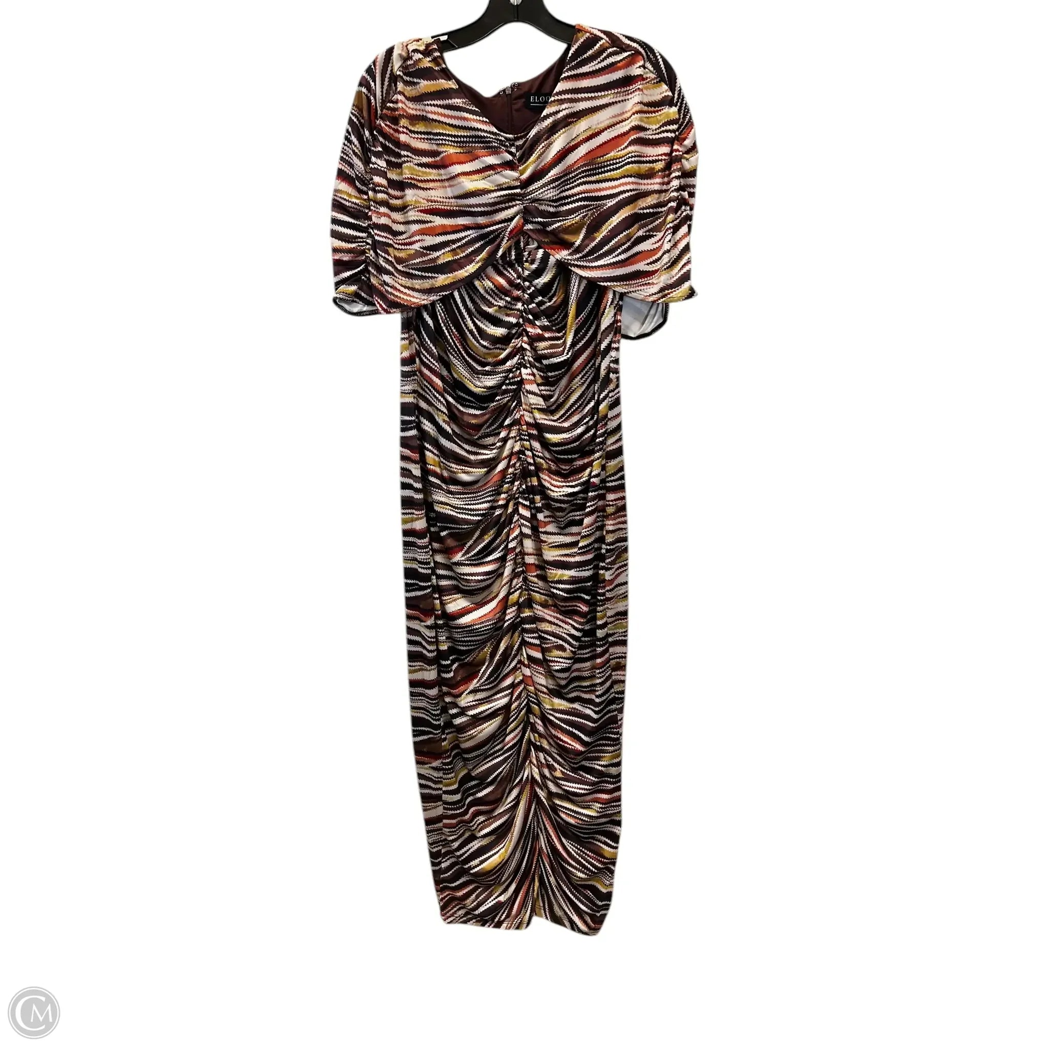 Dress Casual Maxi By Eloquii In Brown & Cream, Size: Xl Boat Neckline Classic