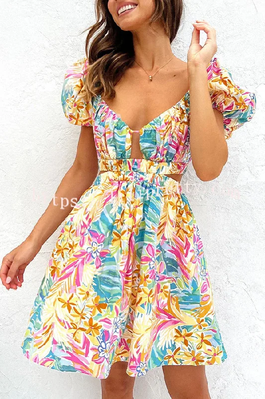 Lilipretty How Sweet Floral Puff Sleeve Cutout Elastic Waist Mini Dress Fashionable Pleated Mini Dress Lilipretty How Sweet Floral Puff Sleeve Cutout Elastic Waist Mini Dress Fashionable Pleated Mini Dress