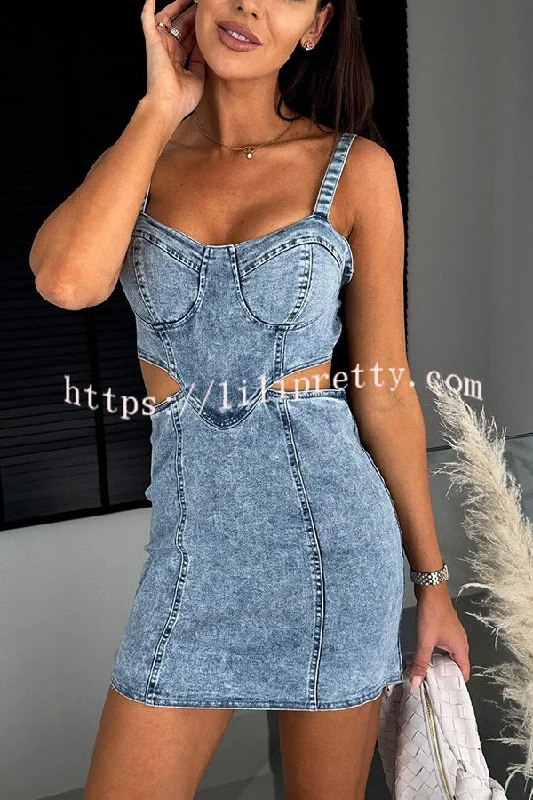 Picilo Denim Sweetheart Neck Cutout Waist Stretch Mini Dress Cozy T-Shirt Mini Dress Picilo Denim Sweetheart Neck Cutout Waist Stretch Mini Dress Cozy T-Shirt Mini Dress
