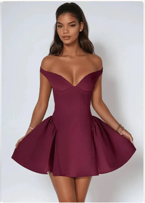 A&A Plunge A Line Gown Sleeveless Mini Dress Fashionable Polka Dot Mini Dress